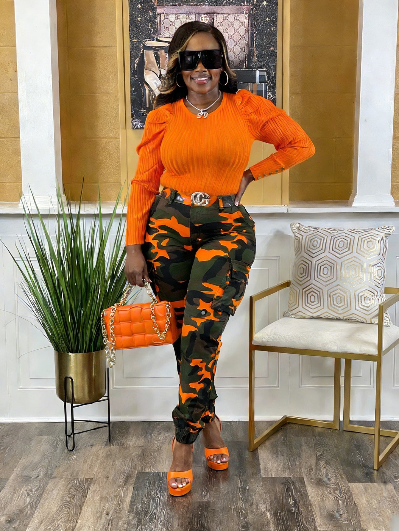 Camo Print Flap Pocket Cargo Pants