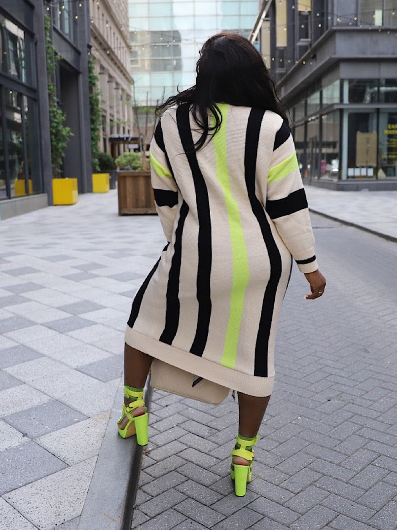 Oversized Rib-knit Striped Midi Dress