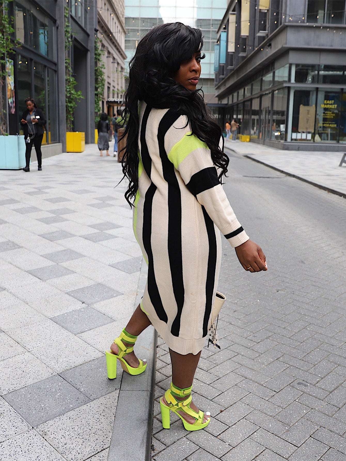 Oversized Rib-knit Striped Midi Dress