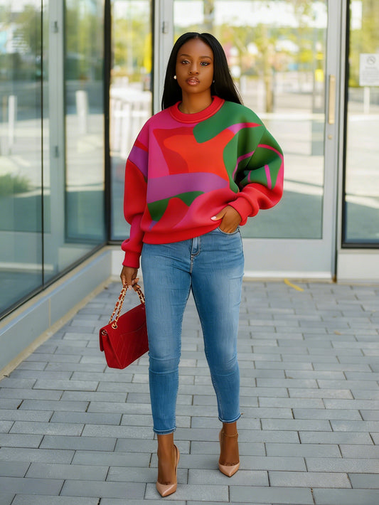 Abstract Colorblock Drop Shoulder Top