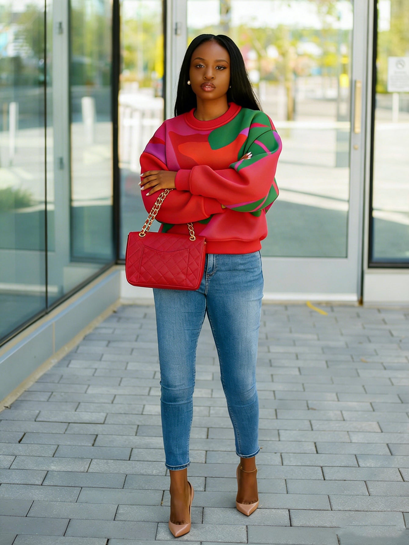 Abstract Colorblock Drop Shoulder Top