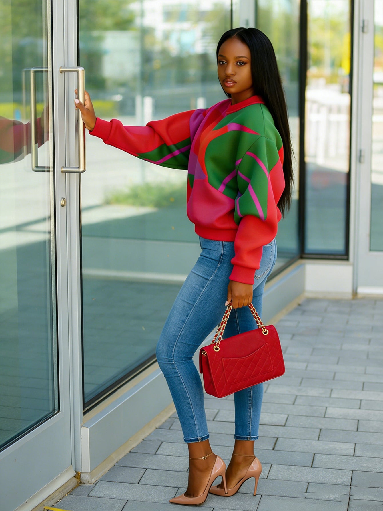 Abstract Colorblock Drop Shoulder Top