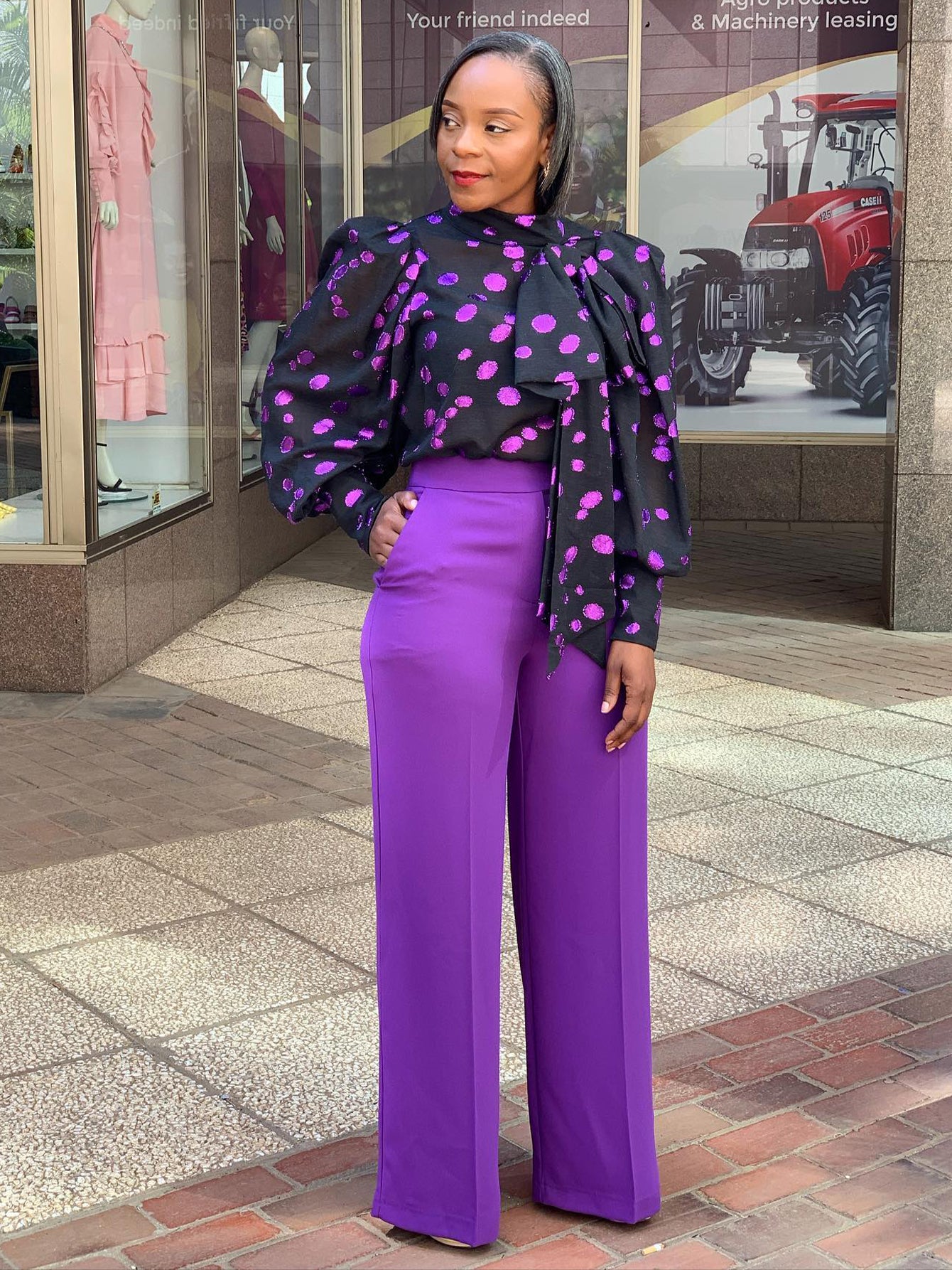 Stylish Polka Dot Top & Tailored Pants Set