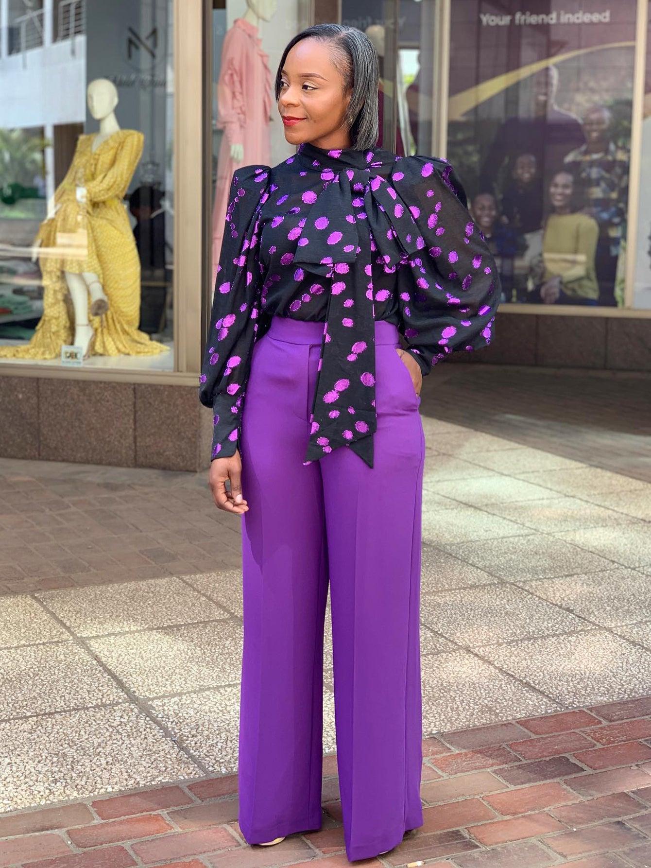 Stylish Polka Dot Top & Tailored Pants Set