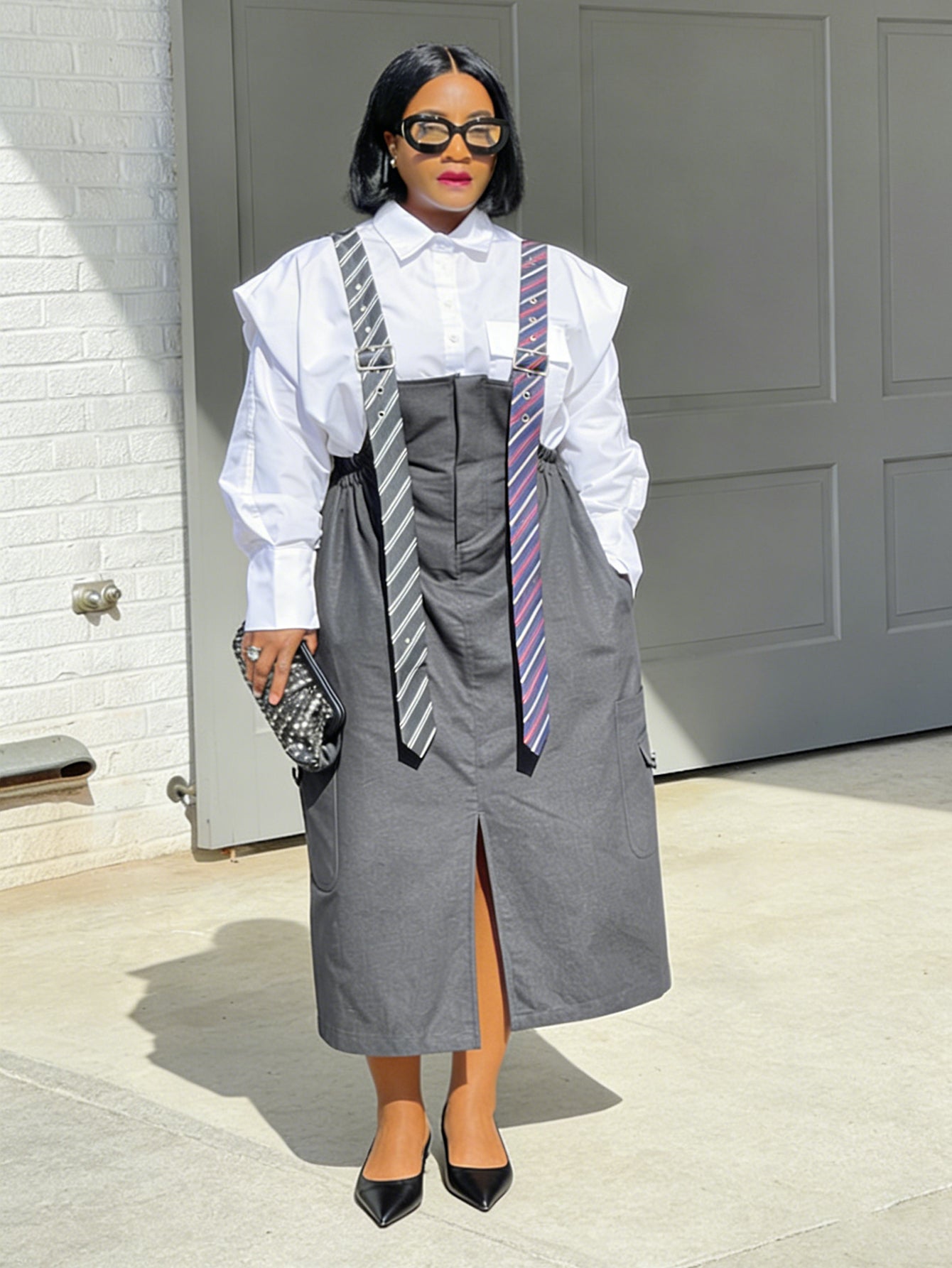 Stylish Striped Pattern Ties Pocket Strap Dress