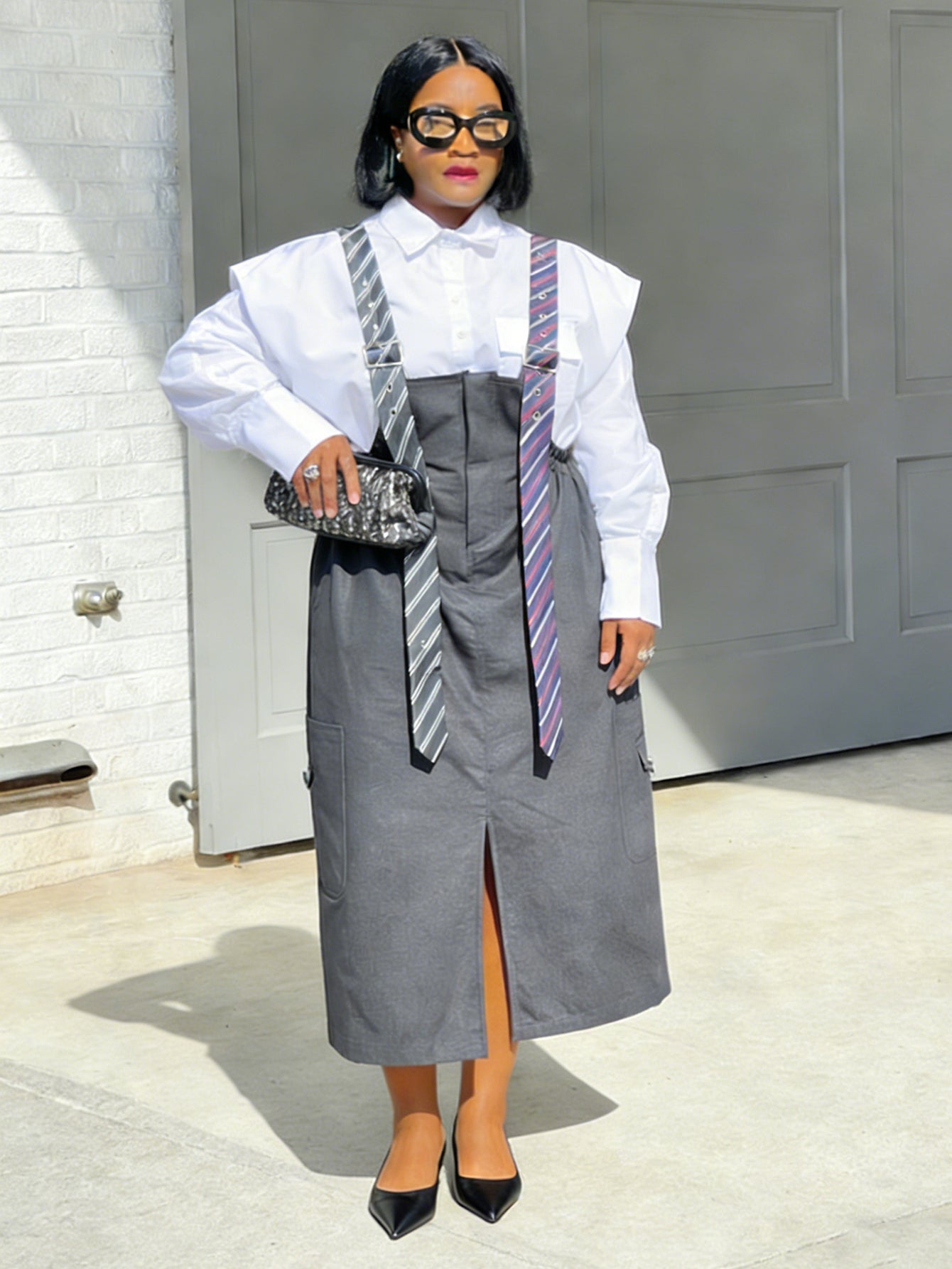 Stylish Striped Pattern Ties Pocket Strap Dress