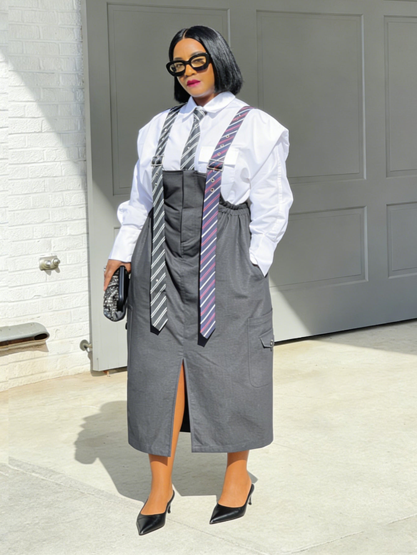 Stylish Striped Pattern Ties Pocket Strap Dress