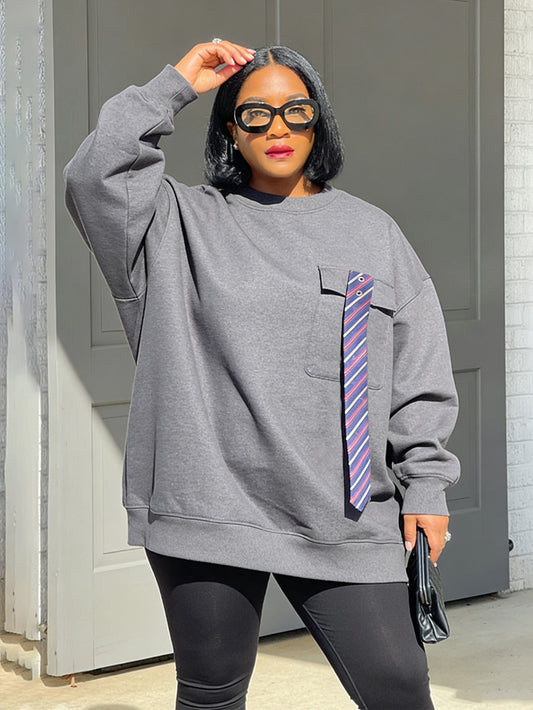 Stylish Contrast Striped Tie Sweatshirt