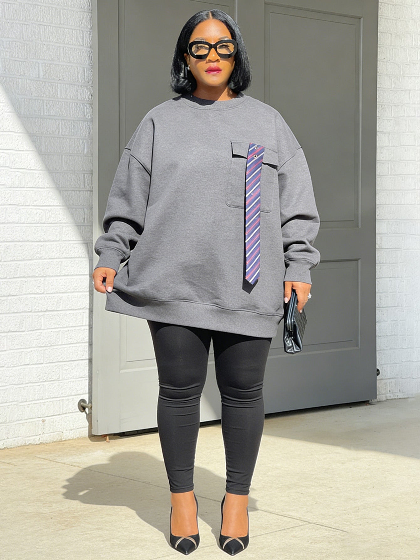 Stylish Contrast Striped Tie Sweatshirt