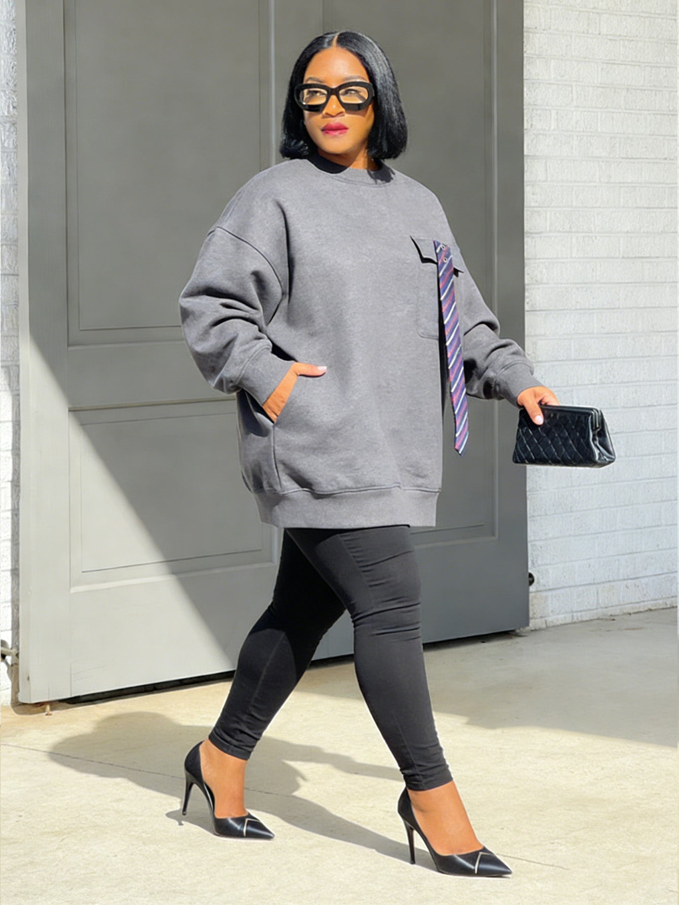 Stylish Contrast Striped Tie Sweatshirt