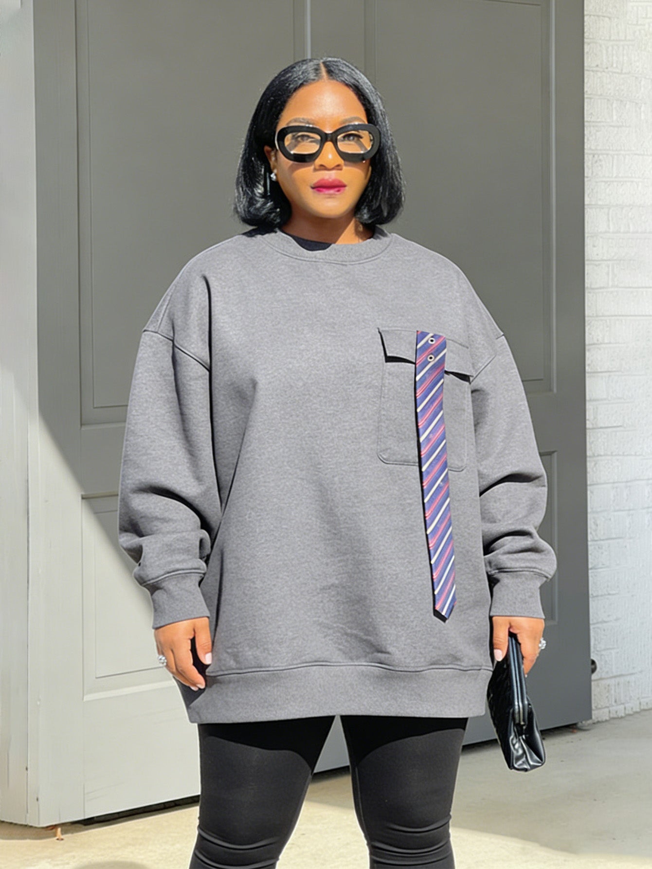 Stylish Contrast Striped Tie Sweatshirt