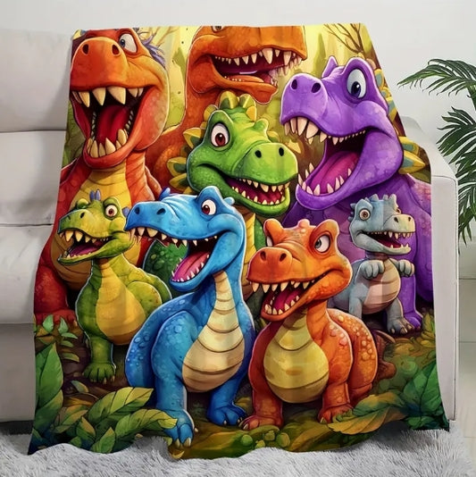 Cute Smiling Dinosaur Digital Printed Blanket