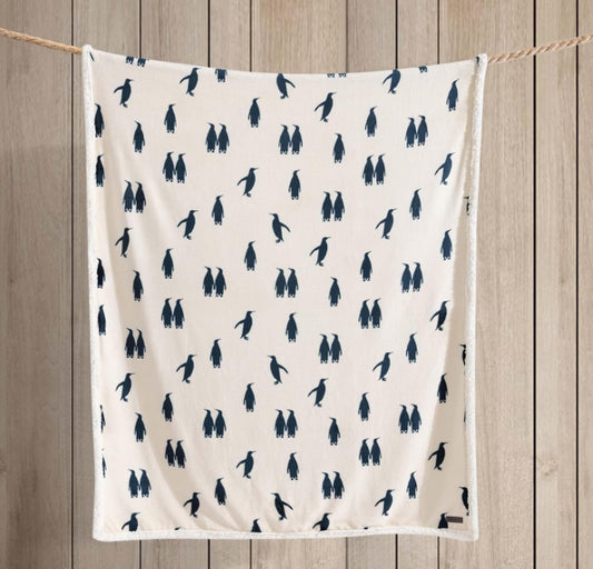 Ins Style Blue Minimalist Penguin Print Blanket