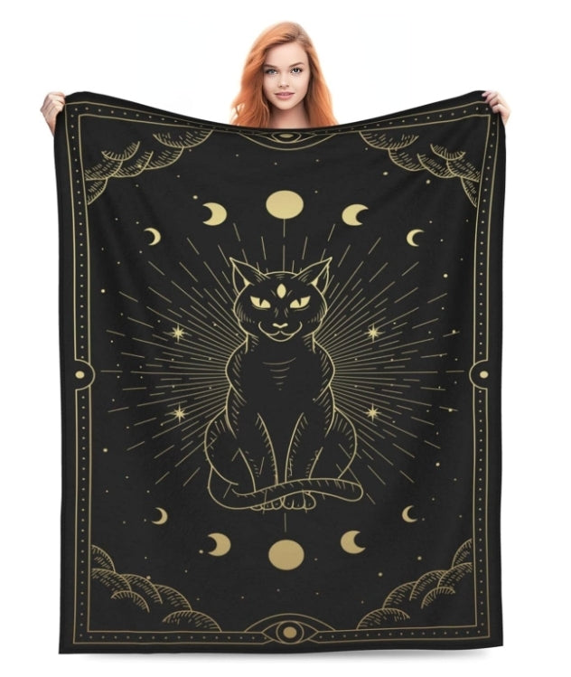 Mystical Moon Tarot Black Cat Blanket