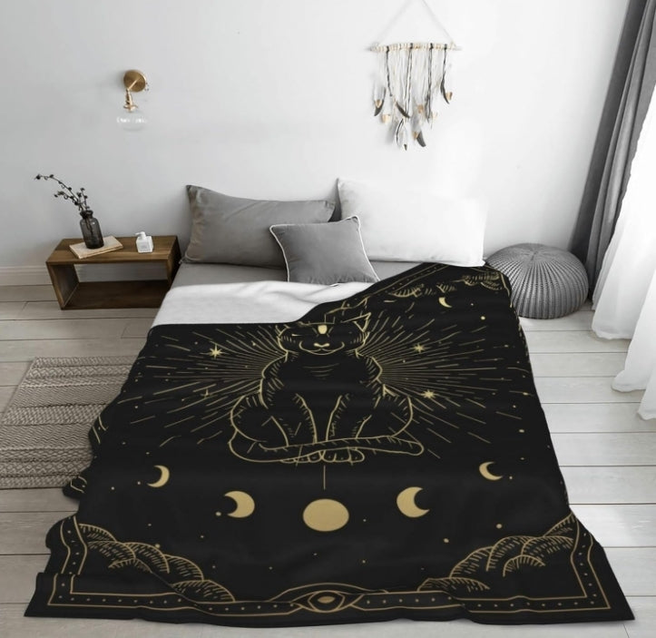 Mystical Moon Tarot Black Cat Blanket