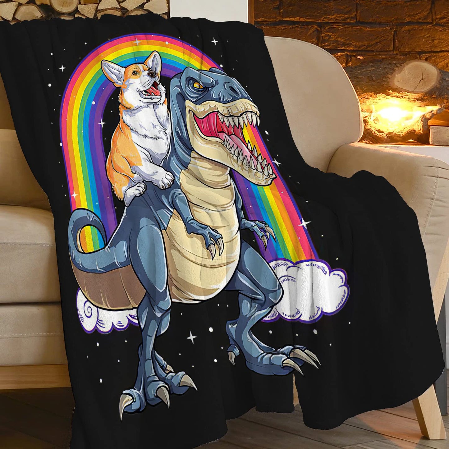 Funny Corgi Dinosaur Blanket