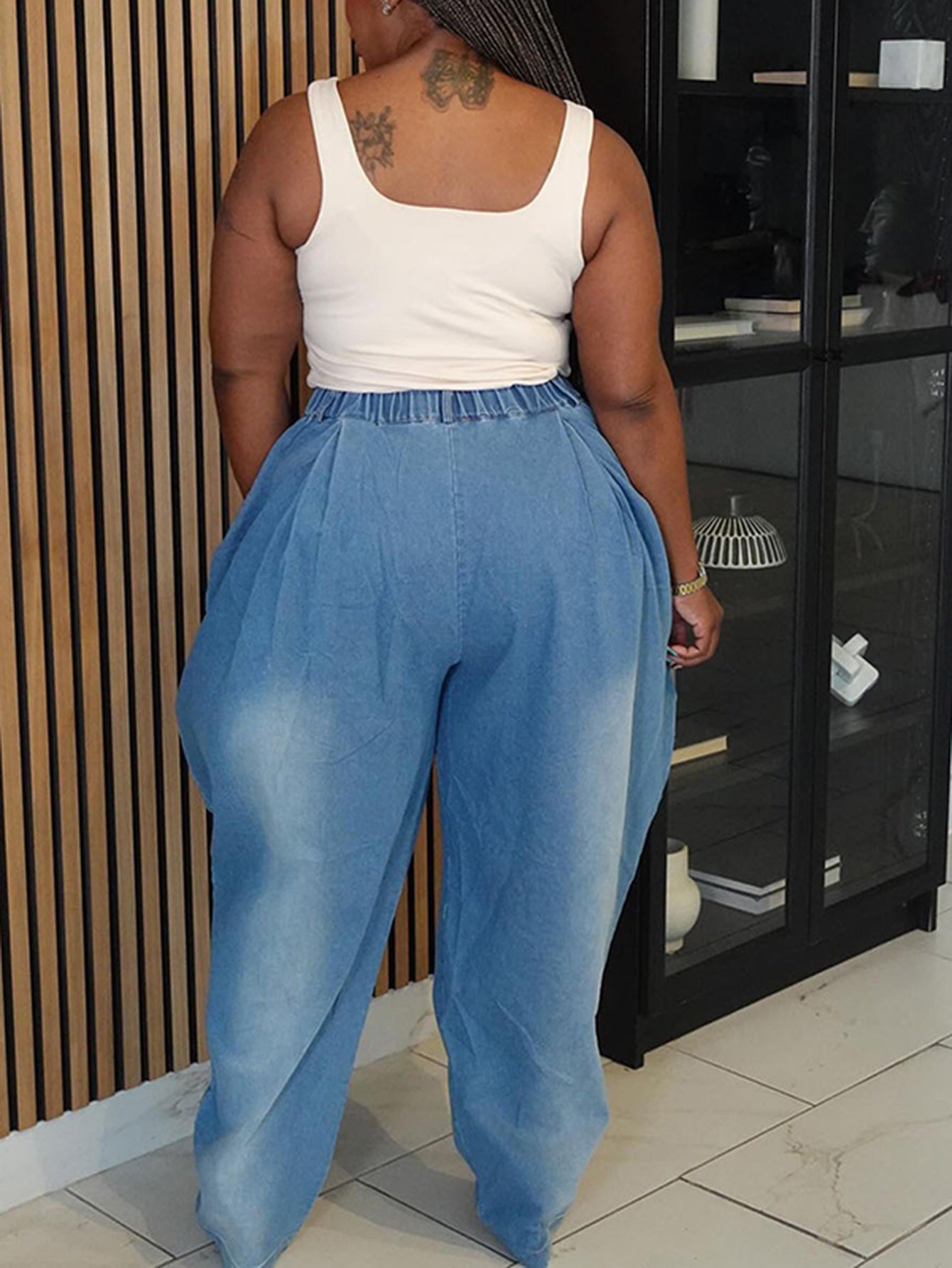 High-Waist Wide-Leg Lantern Jeans