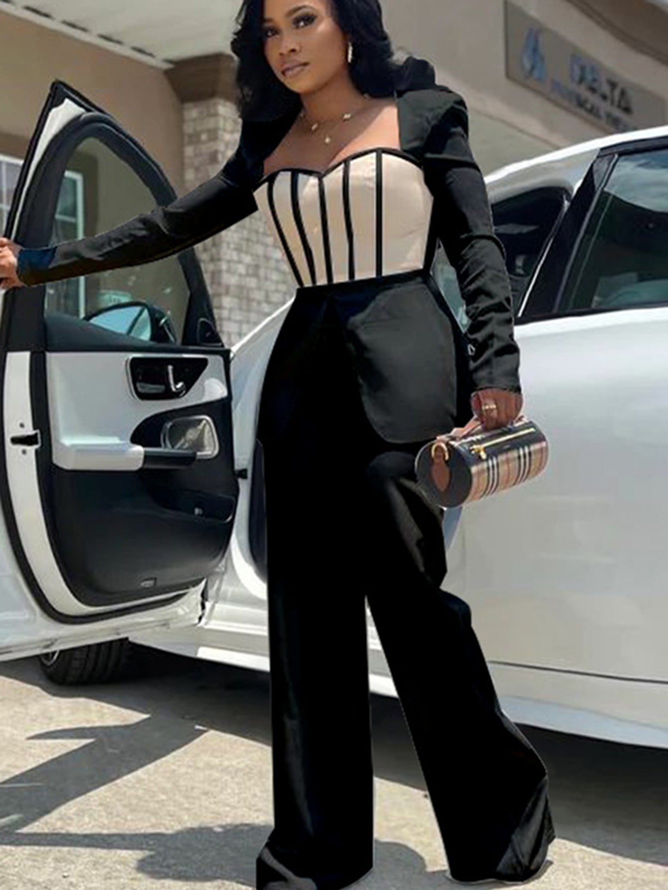 Colorblock Ruffled Wide-Leg Jumpsuit