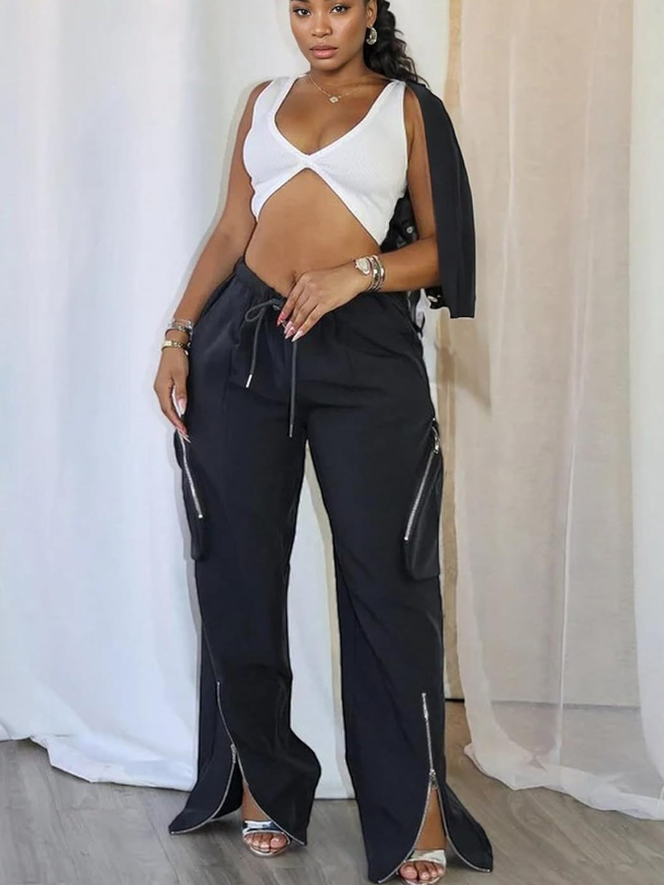 Multi-Pocket Zippered Straight-Leg Pants