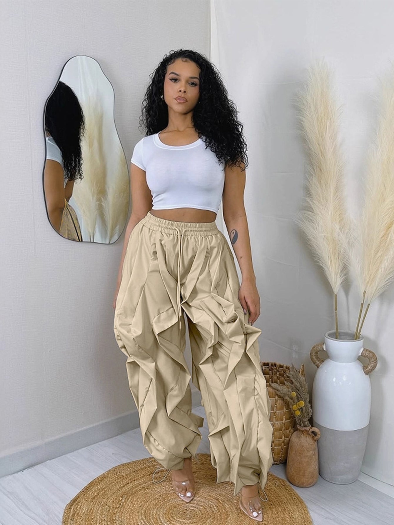 Layered Ruffled Balloon-Leg Pants