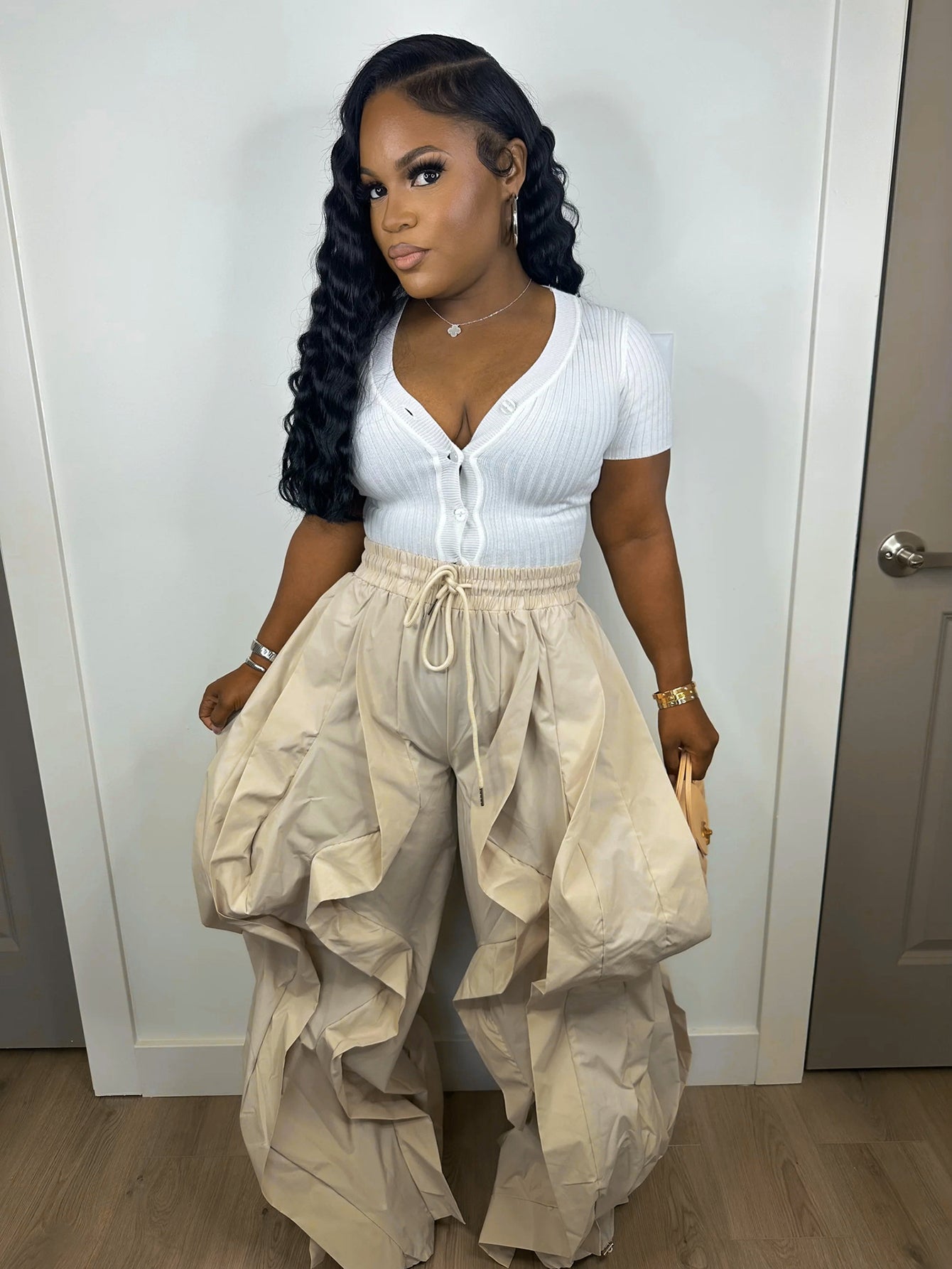 Layered Ruffled Balloon-Leg Pants