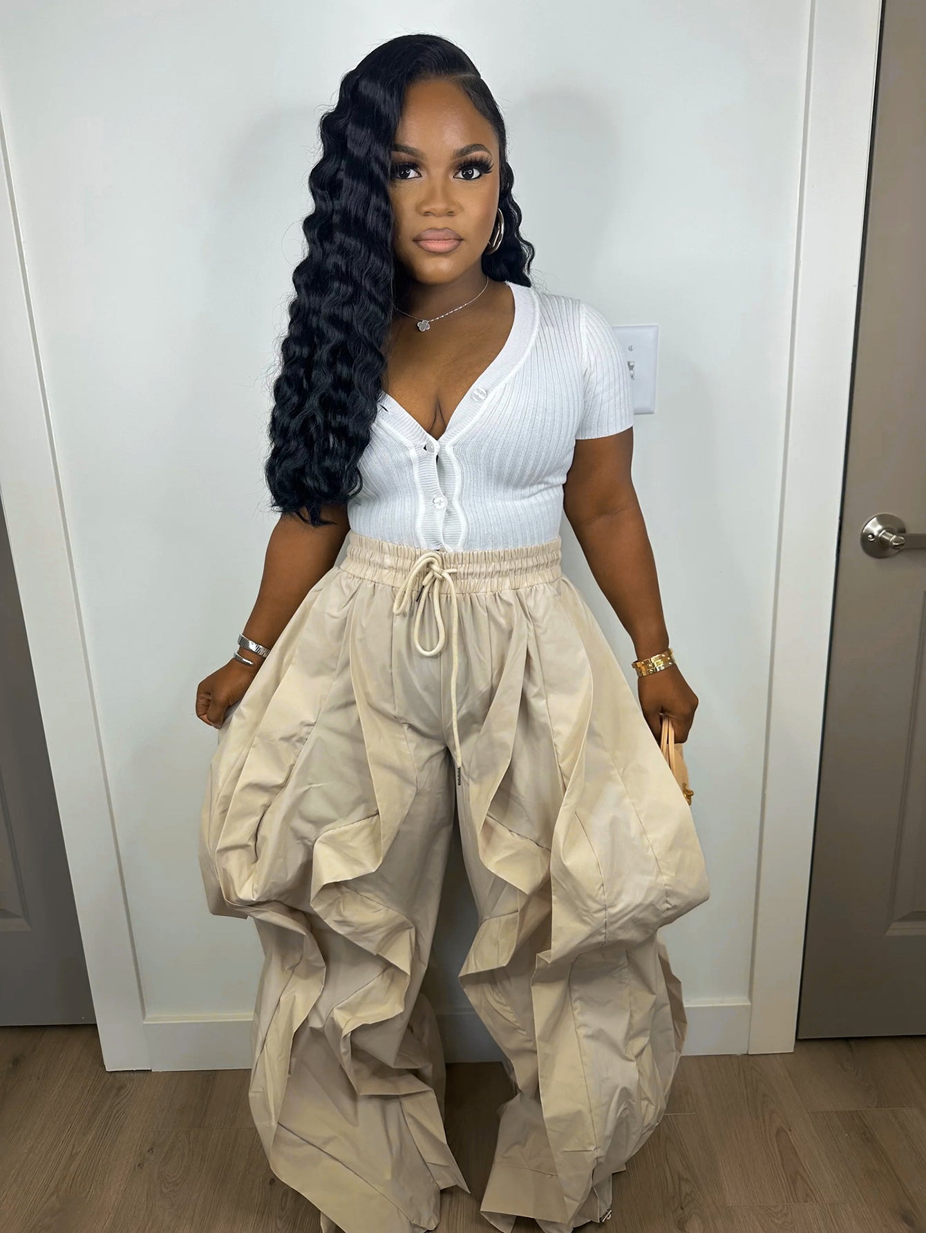 Layered Ruffled Balloon-Leg Pants