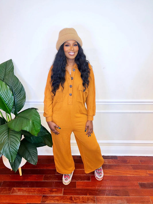 Casual Pumpkin Wide-Leg Jumpsuit