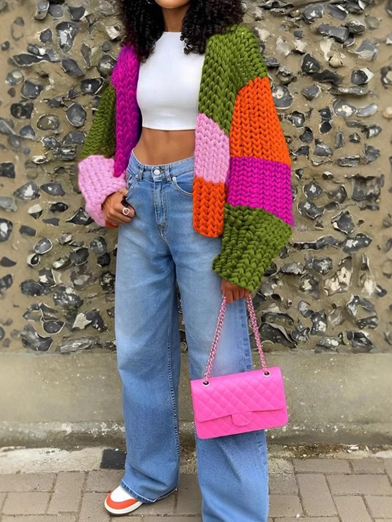Stylish Cozy Color Block Knit Cardigan