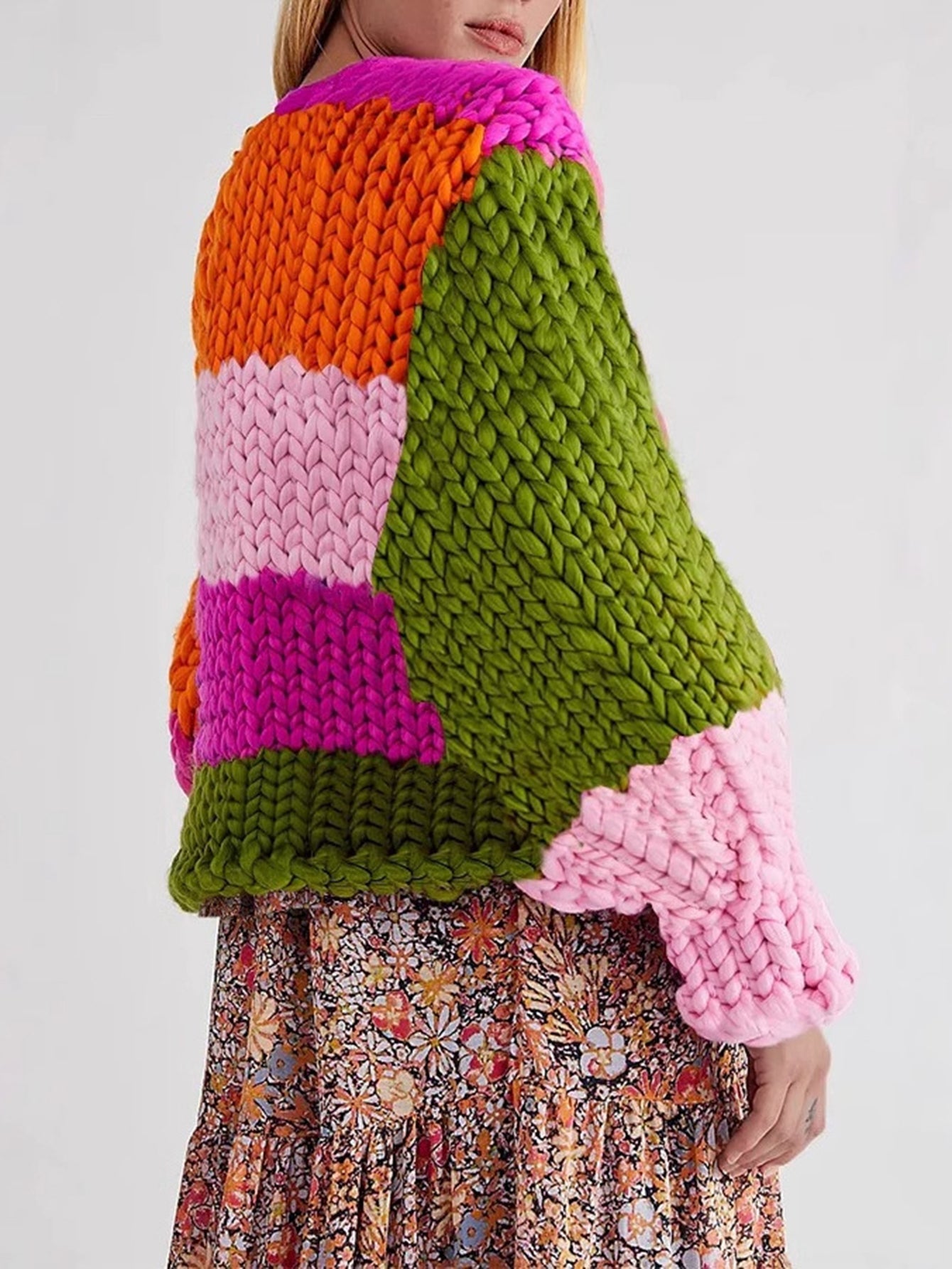 Stylish Cozy Color Block Knit Cardigan