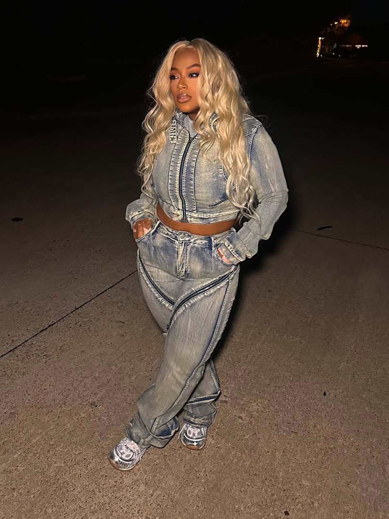 Fashion High-Elastic Washed Zipper Jeans