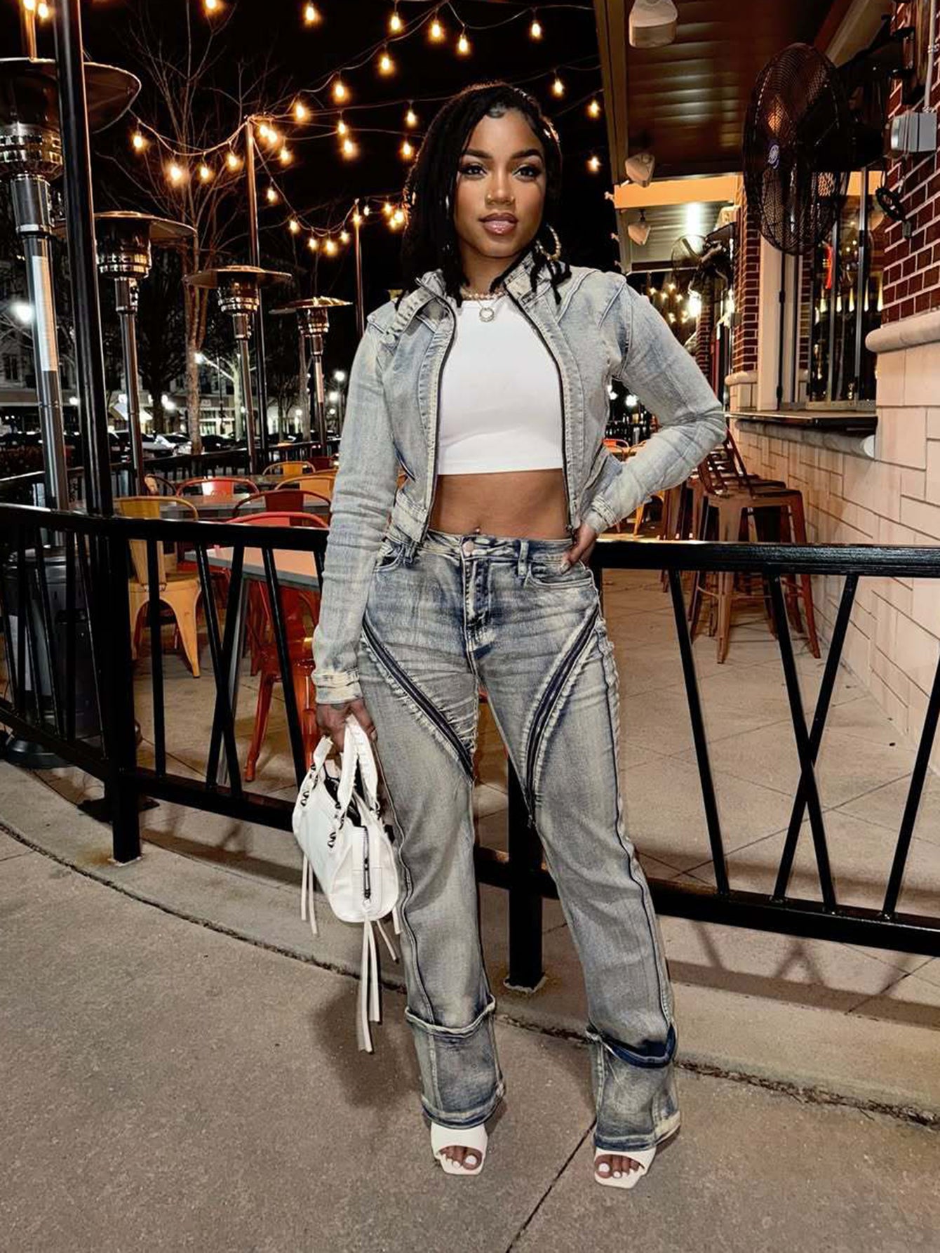 Fashion High-Elastic Washed Zipper Jeans