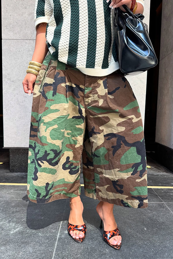 Stylish Camo Print Wide Leg Pants