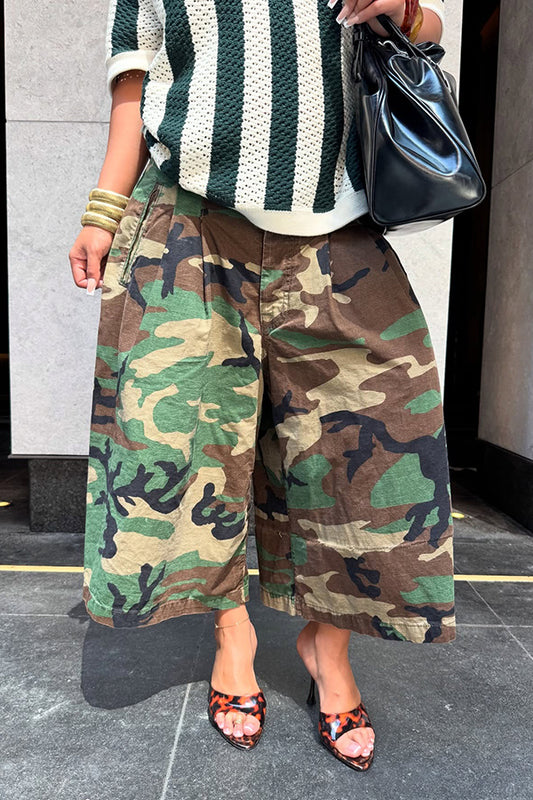 Stylish Camo Print Wide Leg Pants