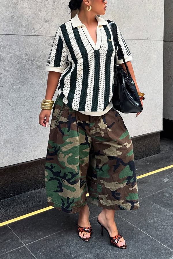 Stylish Camo Print Wide Leg Pants
