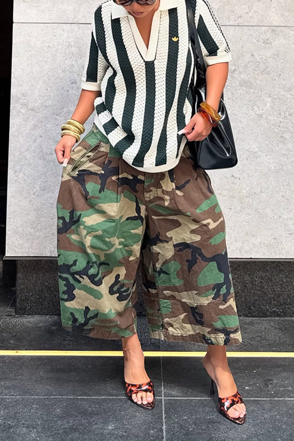 Stylish Camo Print Wide Leg Pants