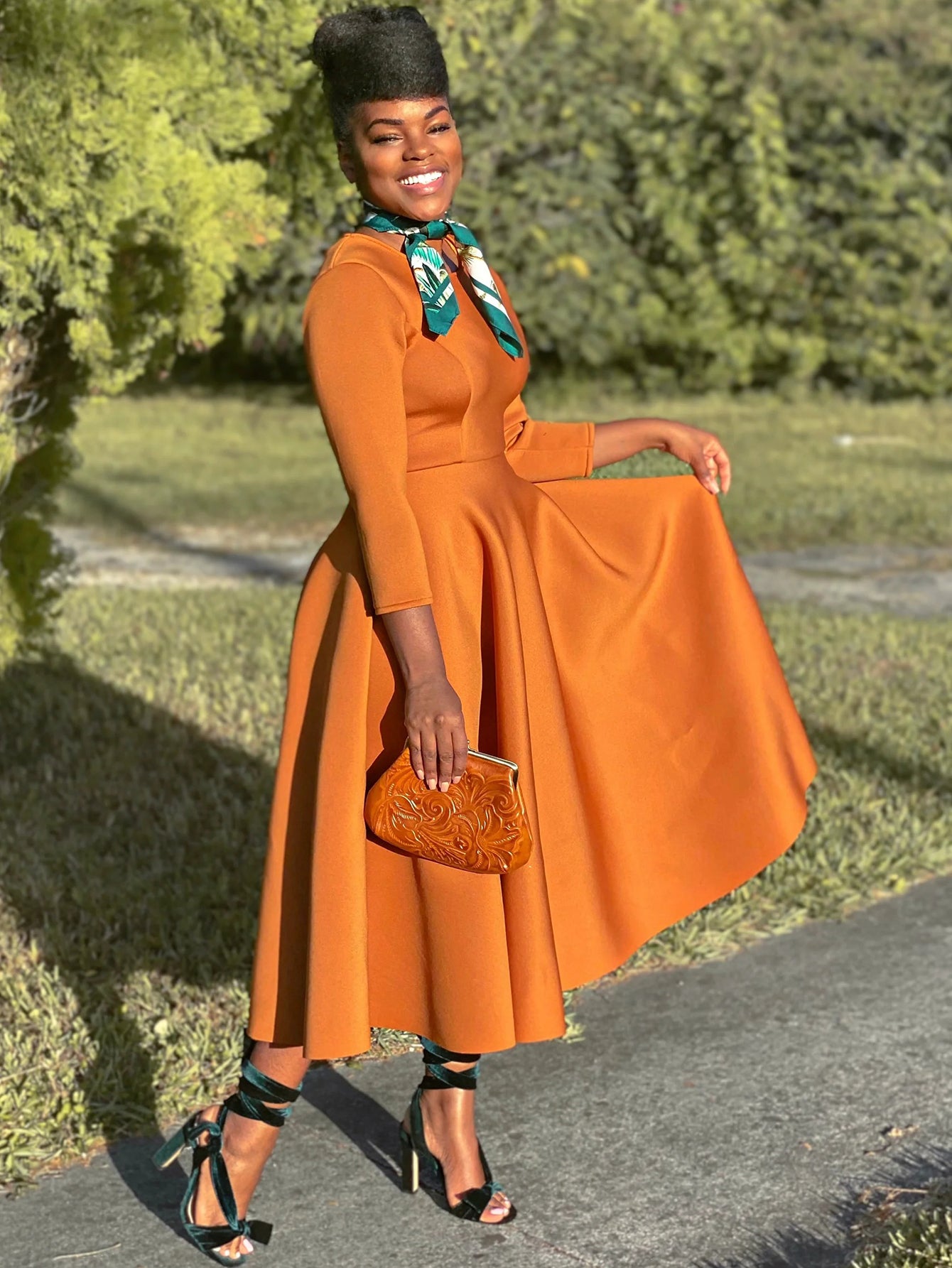 Elegant 3/4 Length Sleeve Swing Dress