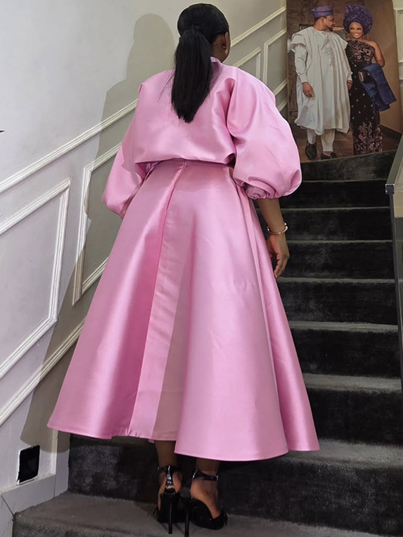 Elegant Lantern Sleeve High Waisted Three Piece Skirt Set