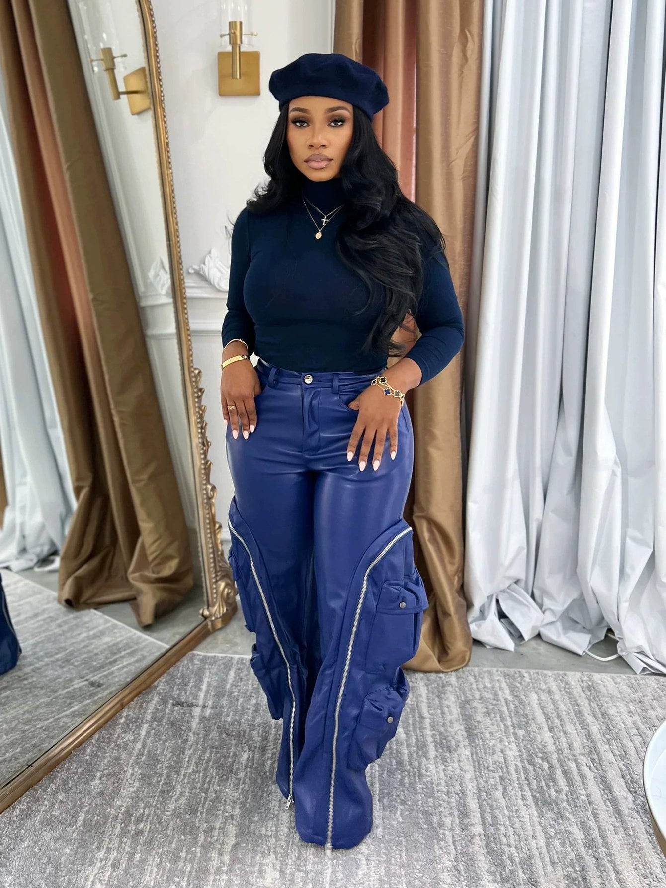 Stylish Detachable Zippered Cargo Leather Pants