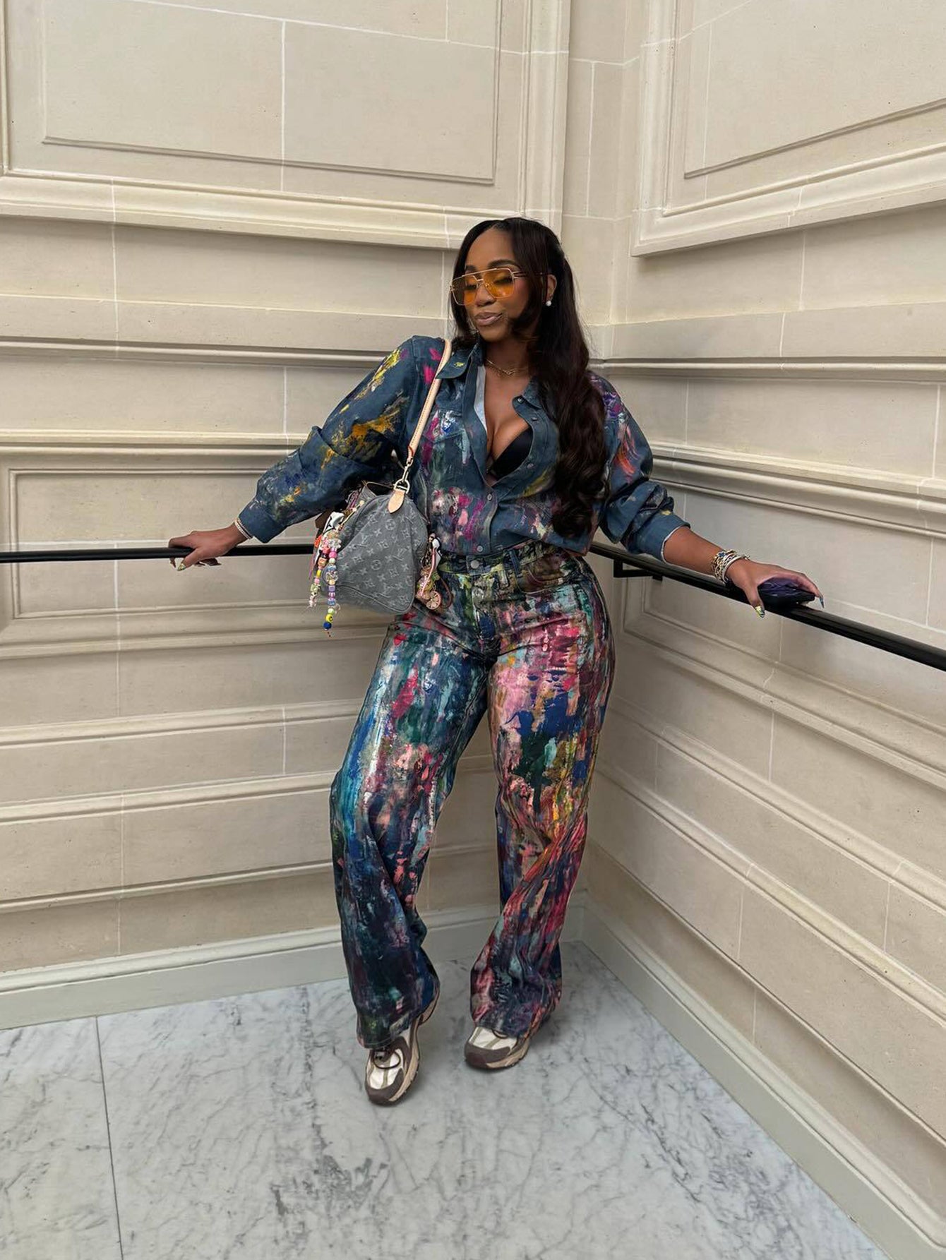 Fashionable Graffiti Print Long Sleeve Shirt