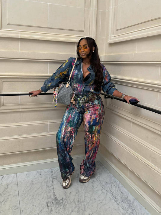 Fashionable Graffiti Print Long Sleeve Shirt