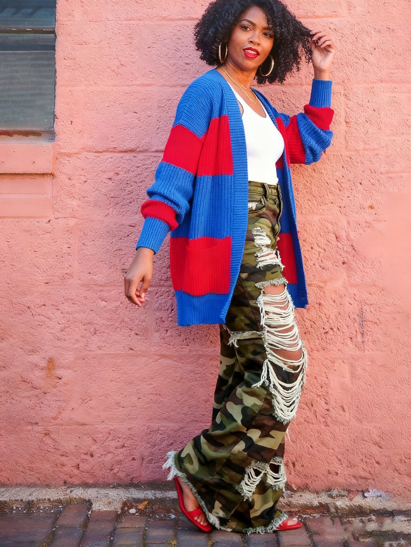 Stylish Ripped Camouflage Straight Leg Jeans