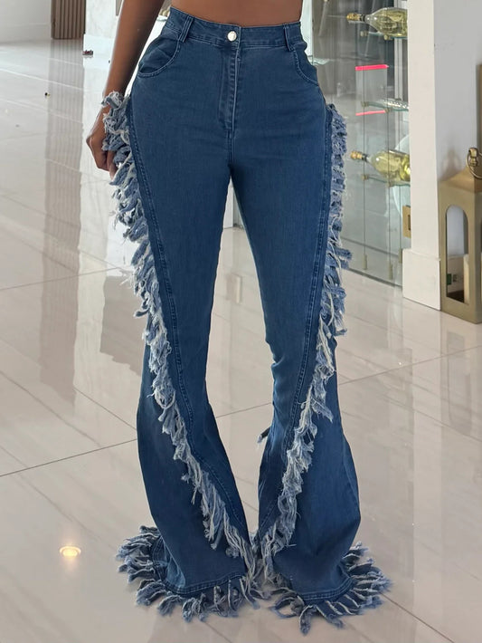 Fashionable Fringed Flared Jeans