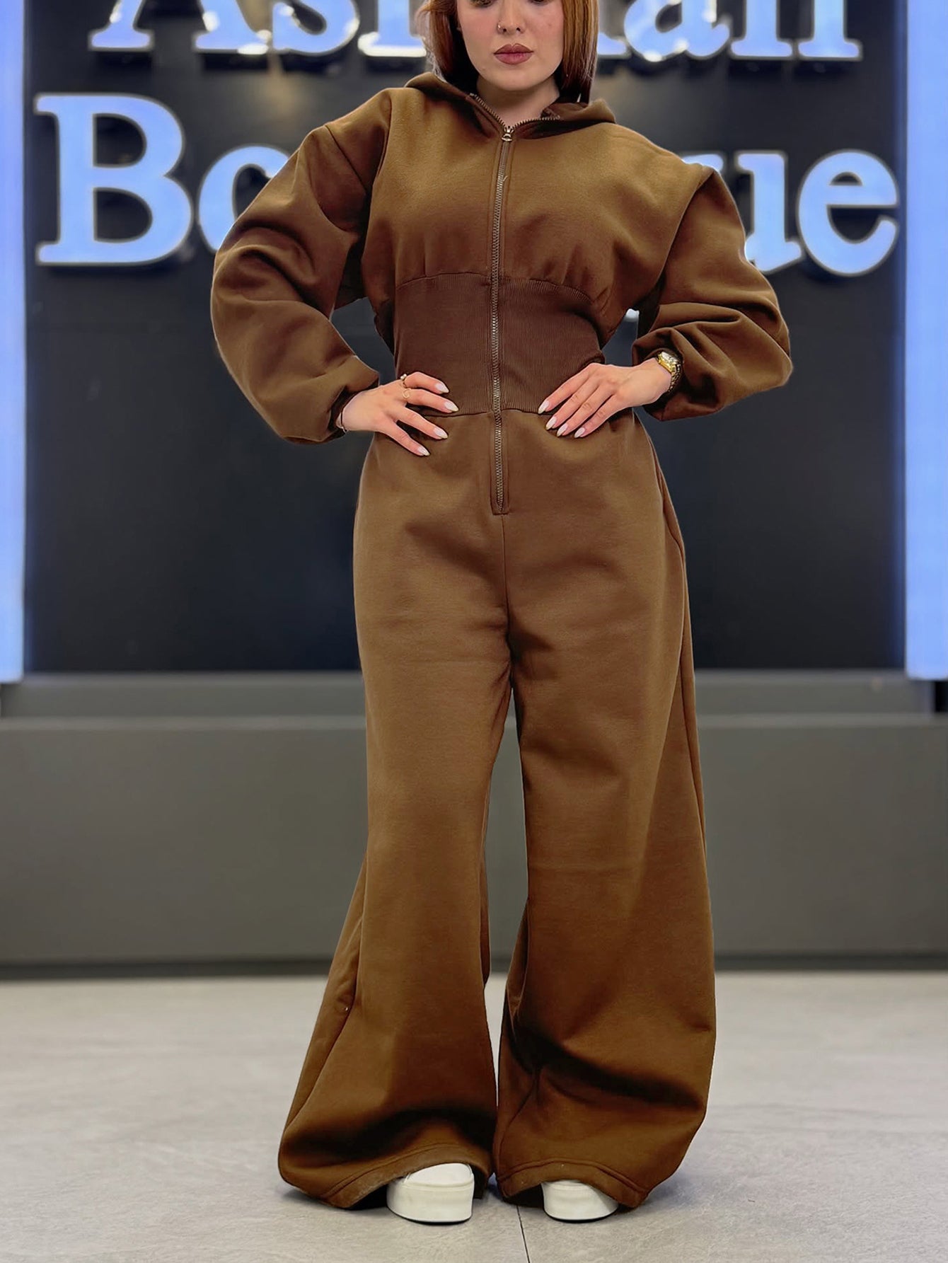 Stylish Zipper Wide Leg Hooded Jumpsuit