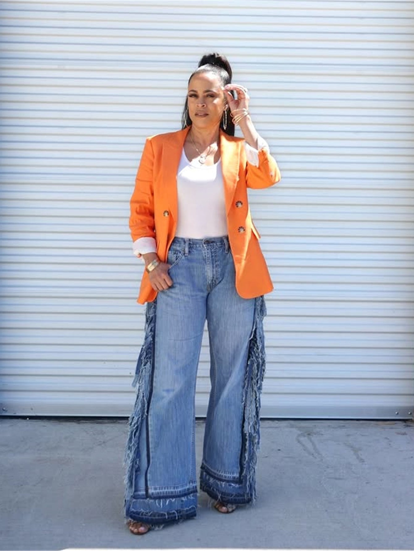 Stylish Patchwork Tassel Washed Jeans