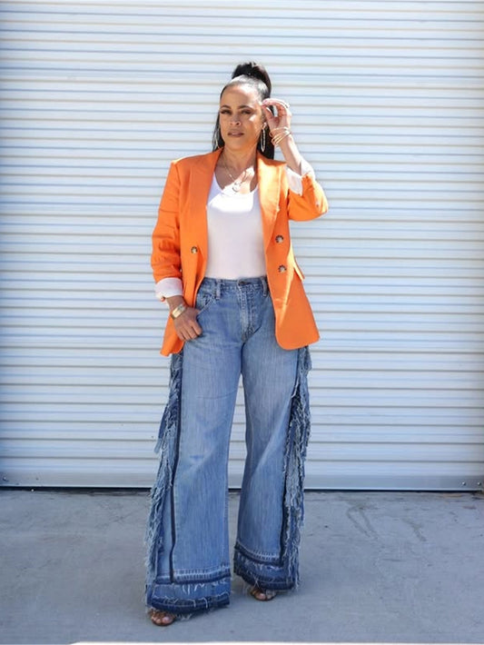 Stylish Patchwork Tassel Washed Jeans