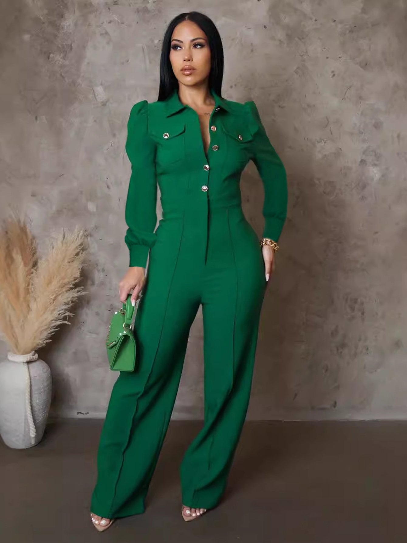 Stylish Front Button Wide Leg Jumopsuit