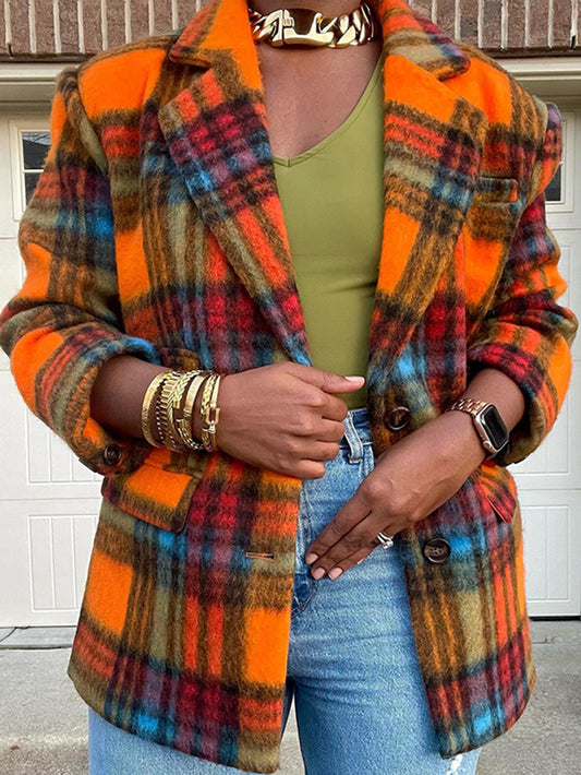 Stylish British Style Plaid Lapel Jacket
