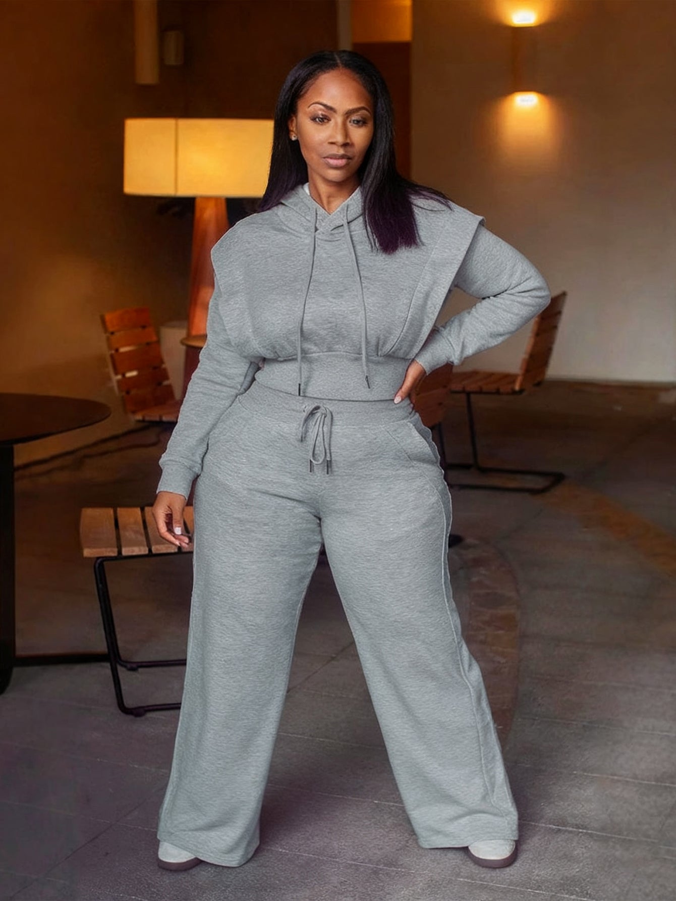 Stylish Cropped Hoodie & Sweatpants Set