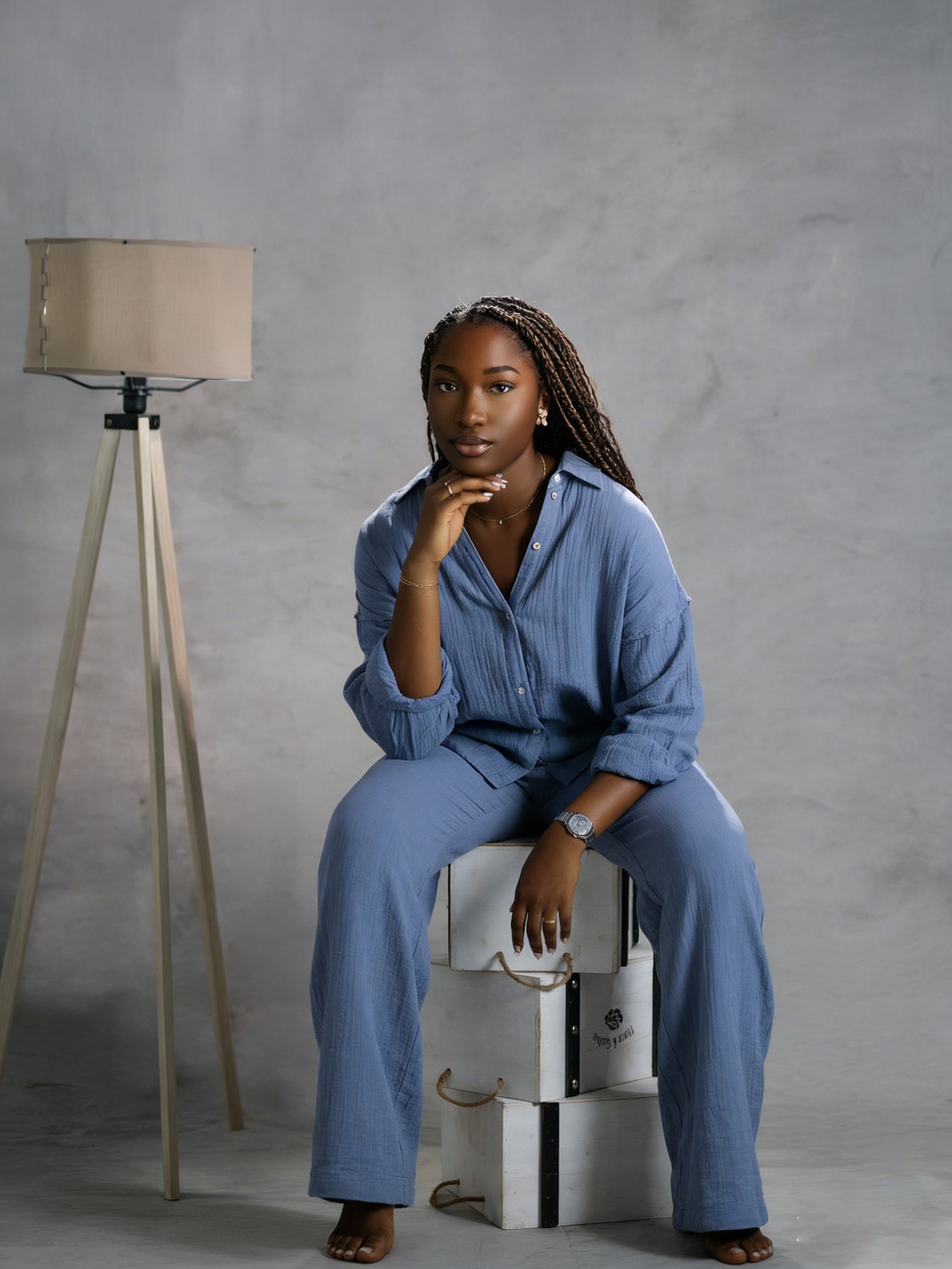 Comfortable Cotton Gauze Shirt & Straight-leg Trousers Set