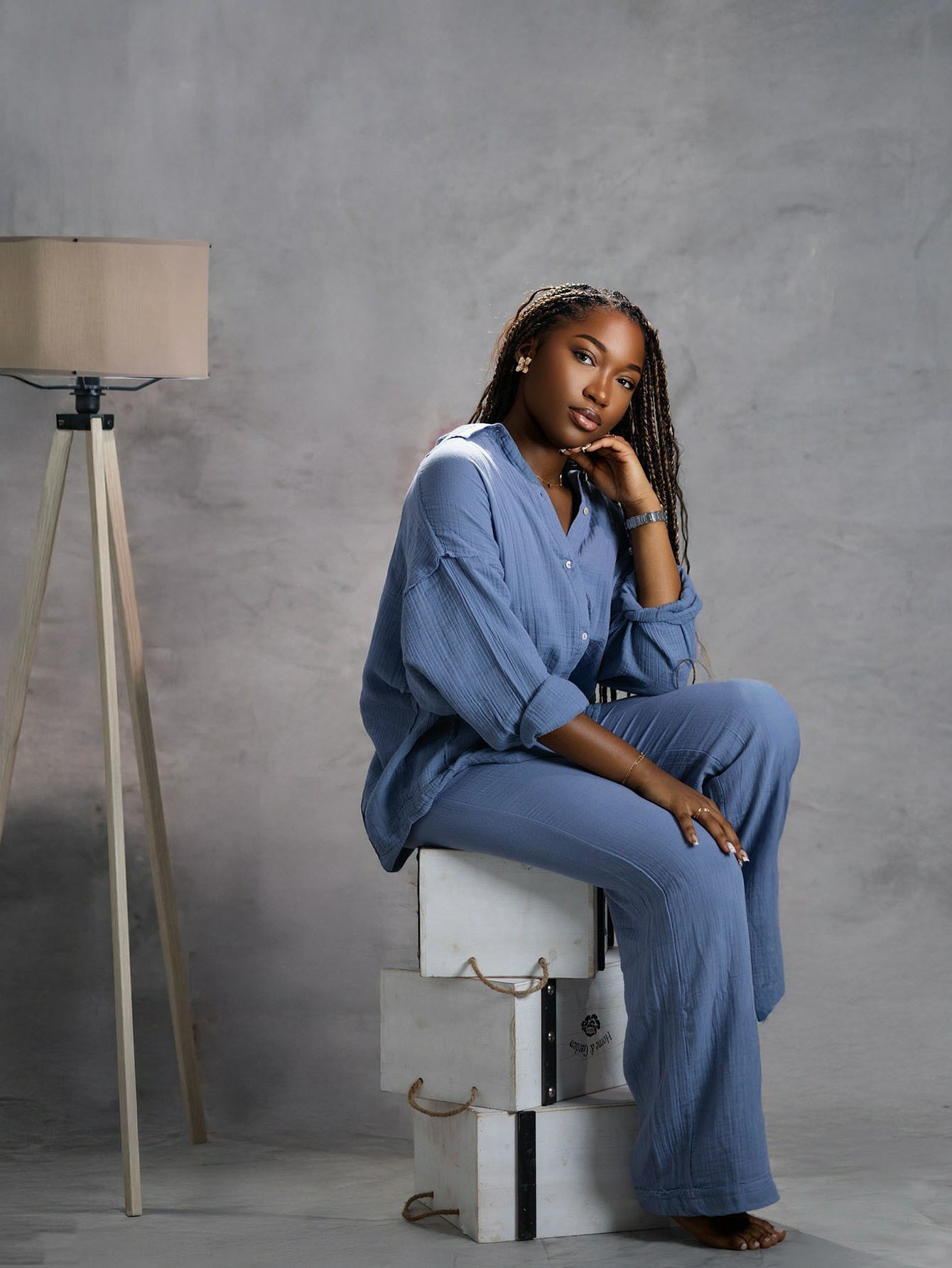 Comfortable Cotton Gauze Shirt & Straight-leg Trousers Set